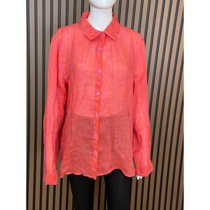 Nicole Miller Women's Shirt Button Up Beach Cover up Flax Linen L Pink Striped